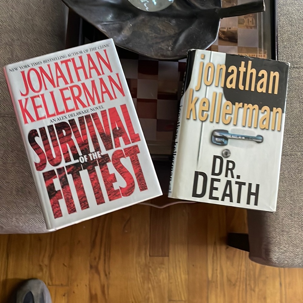 2 Jonathan Kellerman Hard Cover books “Dr Death,” and “Survival of the fittest.”